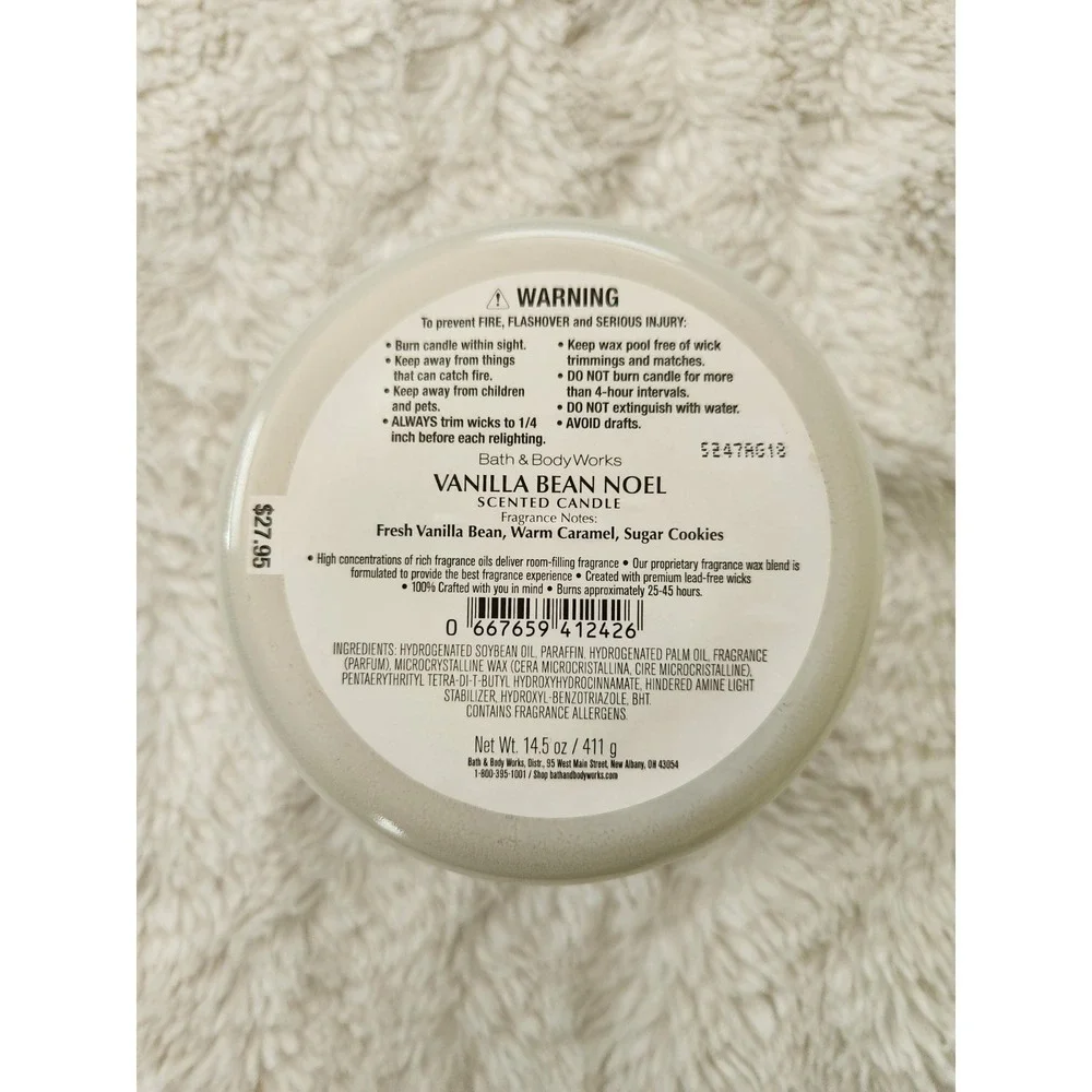NEW Bath & Body Works Vanilla Bean Noel Candle 14.5 oz 3 Wick Christmas Holiday